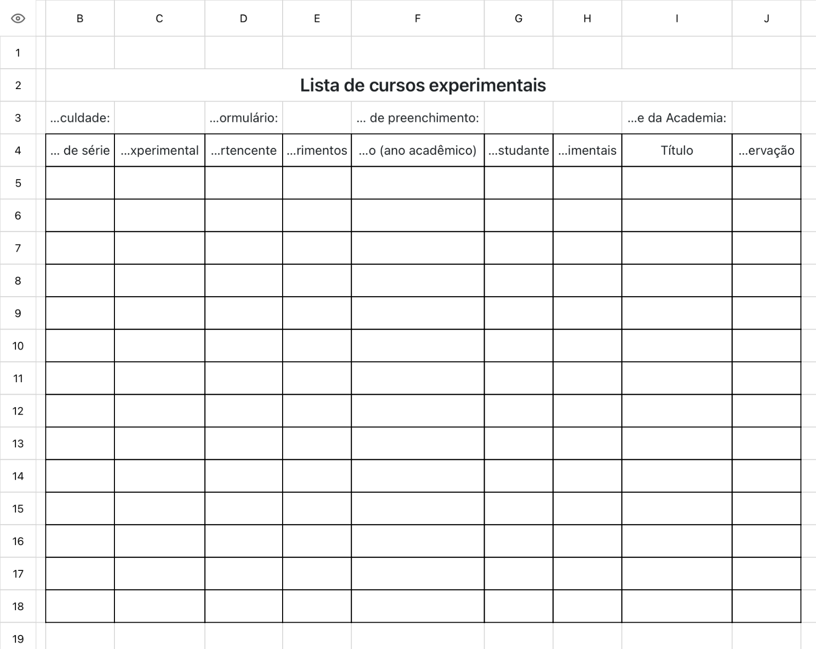 Lista de cursos experimentais